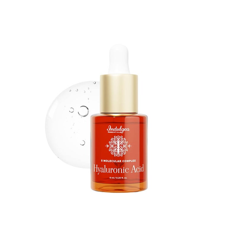 Indulgeo Essentials 5 Molecular Complex Hyaluronic Acid Lightweight Face Serum For Hydration Glowing Skin Fine Lines 6ml - Image 1