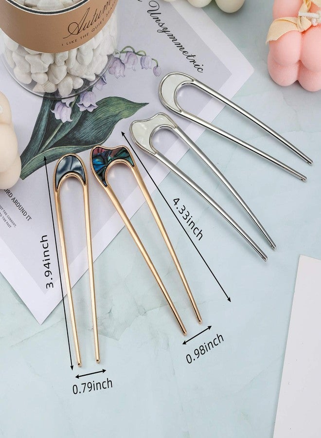 Chuangdi 4 Pieces U Shaped Hair Fork Vintage Metal Hair Pin Stick Elegant Headdress Accessory for Woman Girl(Gold and Silver) - Image 2
