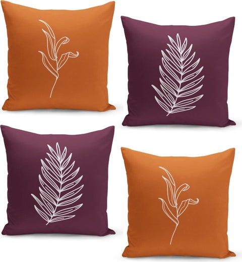 4-Piece Cushion Cover Set Minimalist Style Palm Leaf and Willow Branch