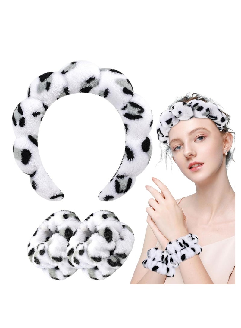 GUDOO 3 Pack Spa Headband for Washing Face Wristband Set Sponge Makeup Skincare Headband Wrist Towel Bubble Get Ready Hairband for Women Puffy Headwear Non Slip Thick Thin Hair Accessory - Image 1