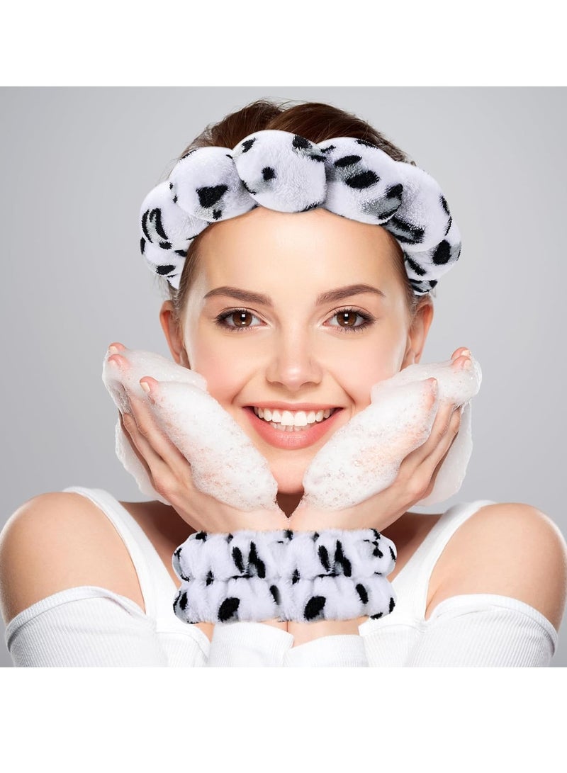 GUDOO 3 Pack Spa Headband for Washing Face Wristband Set Sponge Makeup Skincare Headband Wrist Towel Bubble Get Ready Hairband for Women Puffy Headwear Non Slip Thick Thin Hair Accessory - Image 3