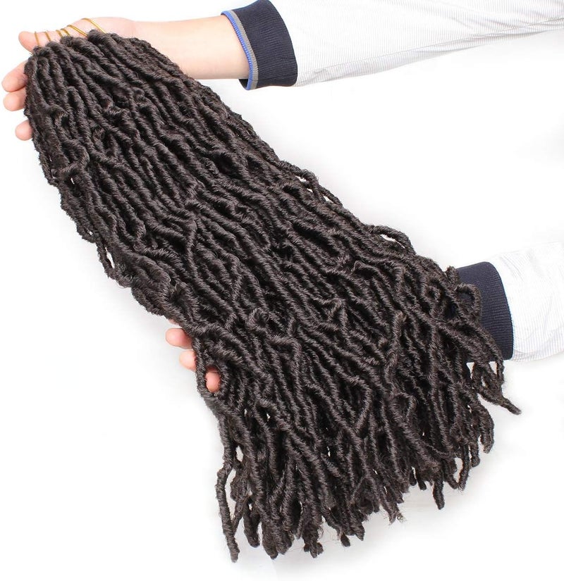 Leeven 18 Inch Soft Locs Crochet Hair For Butterfly Locs 84 Strands Curly Wavy Goddess Locs Crochet Braids Hair for Extend Dark Brown Synthetic Faux Locs Braiding Hair for Women 4# - Image 2