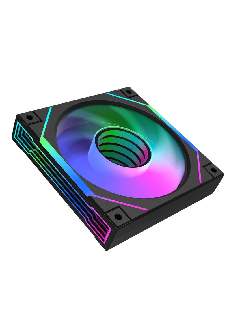 باور مروحة تبريد كمبيوتر مقاس 120 مم بتقنية ARGB RGB PWM (عبوة واحدة) - مروحة هادئة وعالية التدفق الهوائي للهيكل والمبرد، تدعم وظيفة المزامنة ثلاثية الدبابيس بجهد 5 فولت. - Image 5