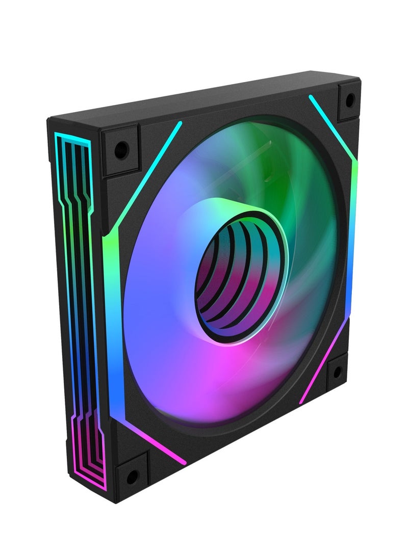 باور مروحة تبريد كمبيوتر مقاس 120 مم بتقنية ARGB RGB PWM (عبوة واحدة) - مروحة هادئة وعالية التدفق الهوائي للهيكل والمبرد، تدعم وظيفة المزامنة ثلاثية الدبابيس بجهد 5 فولت. - Image 4