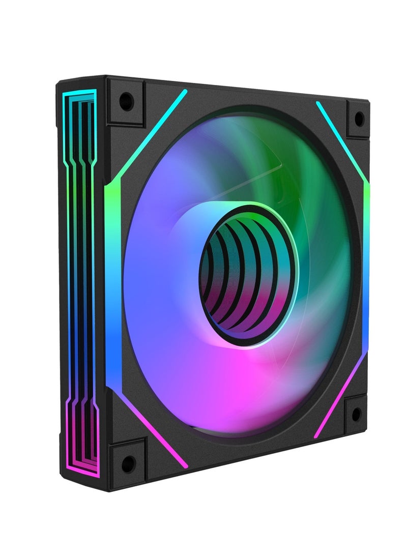 باور مروحة تبريد كمبيوتر مقاس 120 مم بتقنية ARGB RGB PWM (عبوة واحدة) - مروحة هادئة وعالية التدفق الهوائي للهيكل والمبرد، تدعم وظيفة المزامنة ثلاثية الدبابيس بجهد 5 فولت. - Image 3