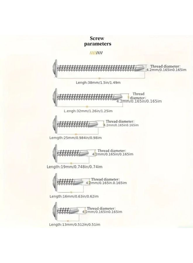 100pcs 13mm Stainless Steel Self Tapping Truss Head Screws For Metal And Wood - Image 3