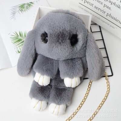 2024 Cute Plush Bunny Crossbody Kids Bag Medium Gray 