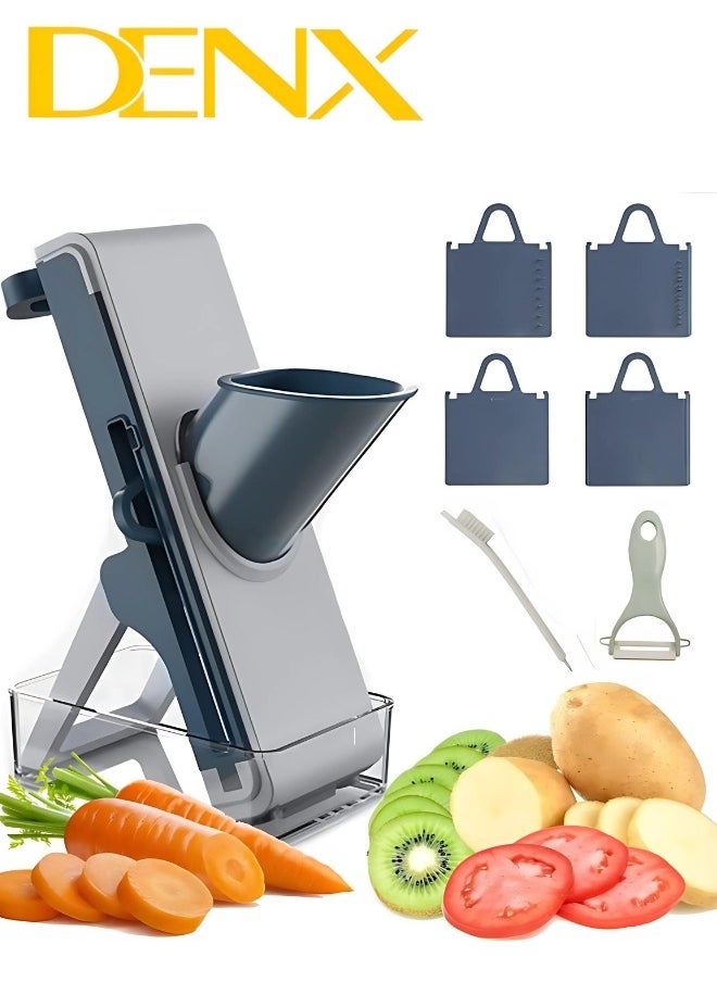 Denx Multifunctional Vegetable Cutter, Mandolin Slicer Kitchen Vegetable Cutter, Safety Potato Slicer, Food Chopper Grater Slicer For Vegetable Fruit Meat With Container Replaceable Blades  - Image 1