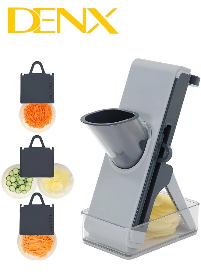Denx Multifunctional Vegetable Cutter, Mandolin Slicer Kitchen Vegetable Cutter, Safety Potato Slicer, Food Chopper Grater Slicer For Vegetable Fruit Meat With Container Replaceable Blades  - Image 2
