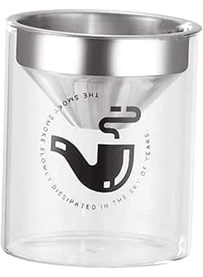 Glass Ashtray With Stainless Steel Funnel Windproof Design For Home Office Portable Silver Finish - Image 1