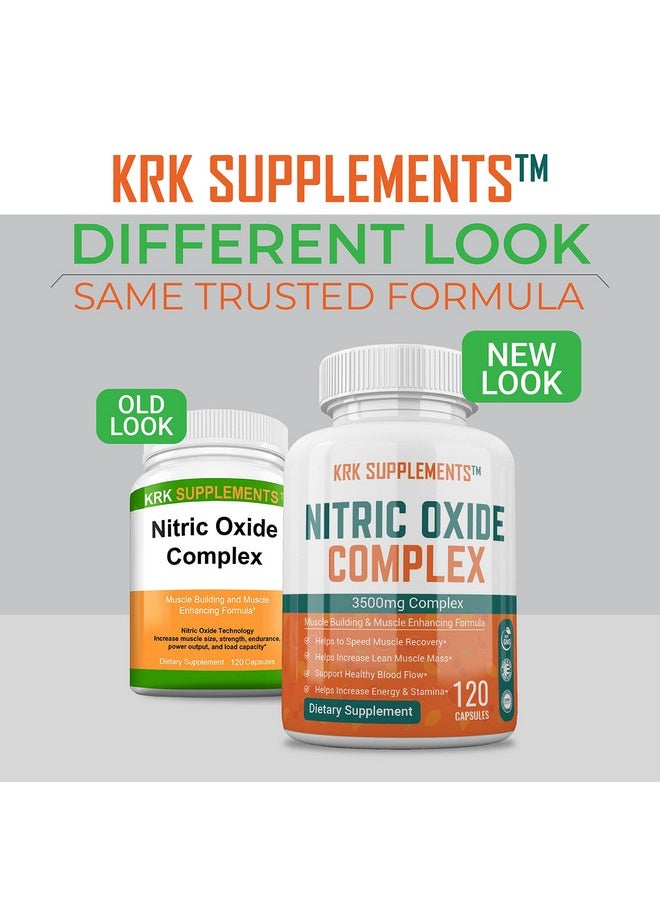 KRK SUPPLEMENTS - 2 Bottles Nitric Oxide Complex 3500Mg Per Serving Larginine Hcl Aakg Akg Alpha Ketoglutarate Citrulline Malate 240 Total Capsules - Image 1