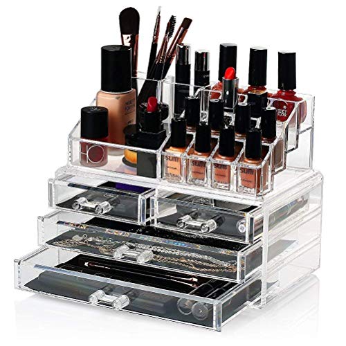 Dealzone 4 - Drawer & 16 - Compartment Plastic Cosmetic Makeup Jewellery Storage Box Lipstick Holder Stand more tools - Image 2