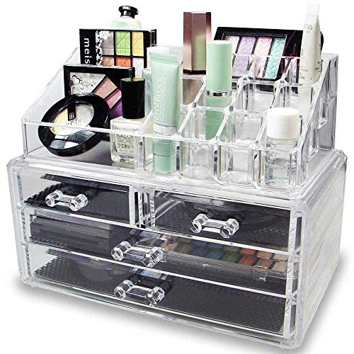 Dealzone 4 - Drawer & 16 - Compartment Plastic Cosmetic Makeup Jewellery Storage Box Lipstick Holder Stand more tools - Image 1