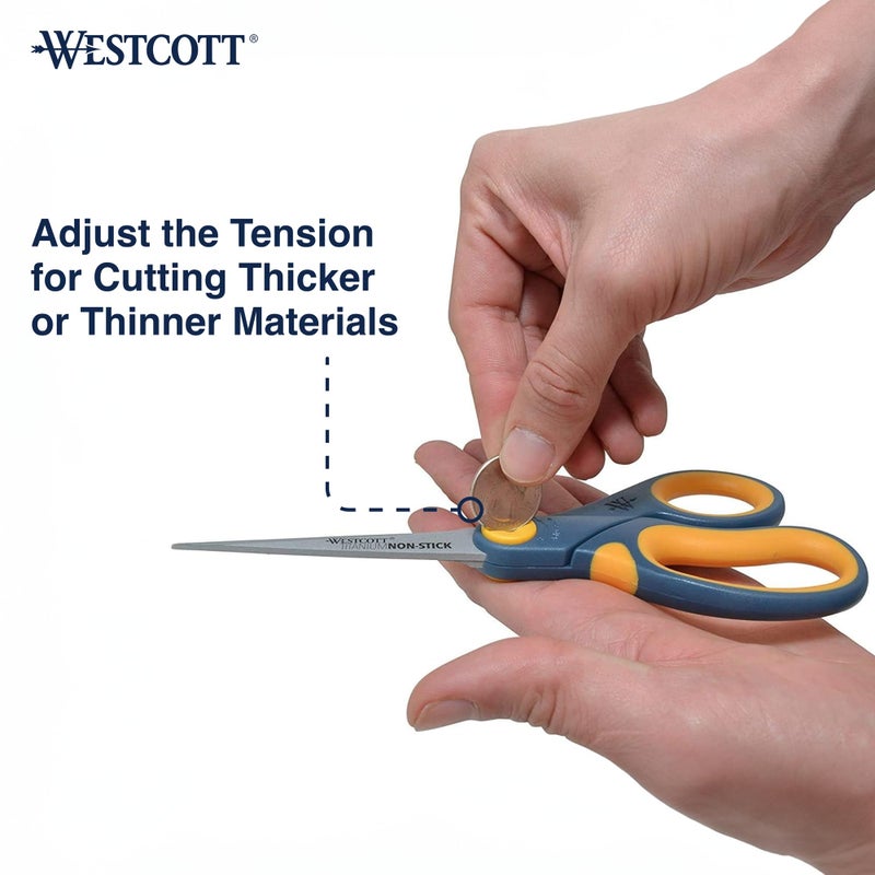 Westcott 8-Inch Titanium-Bonded Non-Stick Straight Scissors with Adjustable Glide Feature for Office and Home - Gray/Yellow, 3 Pack - Image 4