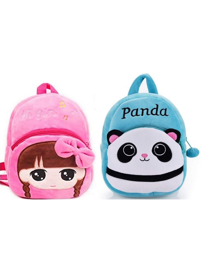 DZert حقيبة مدرسية للأطفال DZert حقائب ظهر ناعمة من الفرو كرتونية/ولد/بنت/طفل/(2-5 سنوات) (باندا زرقاء وهاي جيرل) - Image 1