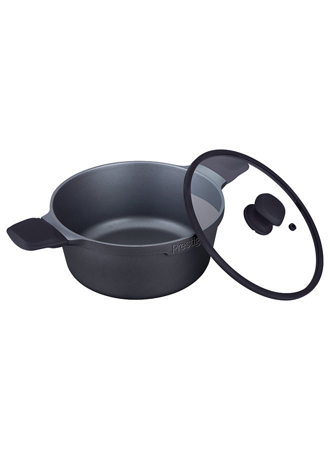 Prestige Essential Cast Aluminum Black 24 Cm Casserole With Glass Lid |  Non Stick Induction-Based Stockpot With Lid Black - Image 1