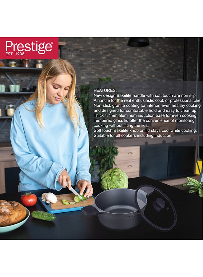 Prestige Essential Cast Aluminum Black 24 Cm Casserole With Glass Lid |  Non Stick Induction-Based Stockpot With Lid Black - Image 5