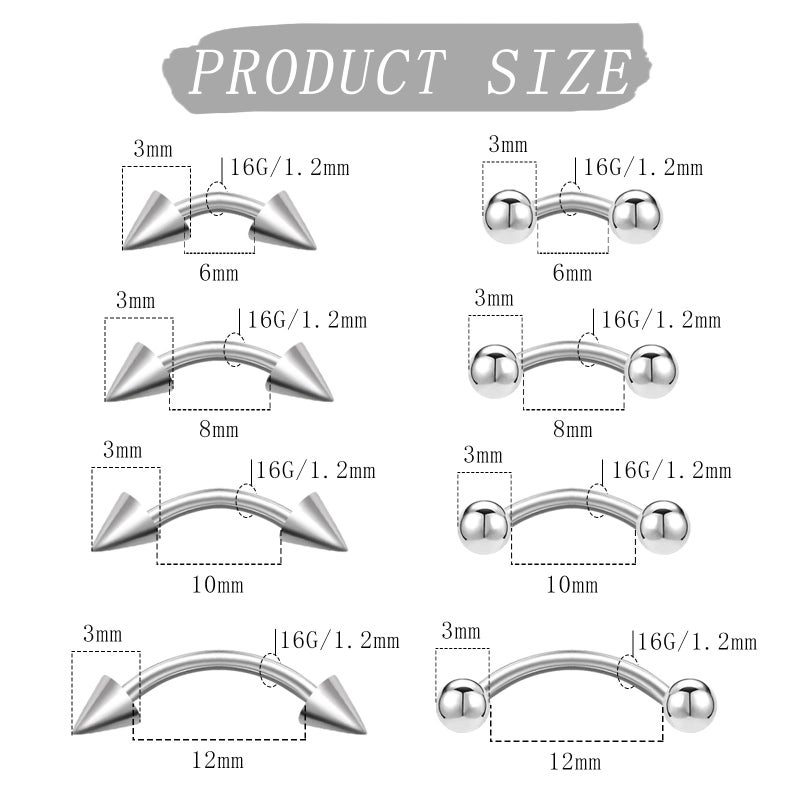 NEWITIN 48 Pieces Eyebrow Piercing Jewelry 16G Surgical Steel Curved Barbell Eyebrow Ring Vertical Labret Lip Jewelry Rook Daith Earrings Small Belly Button Ring for Women Men - Image 2
