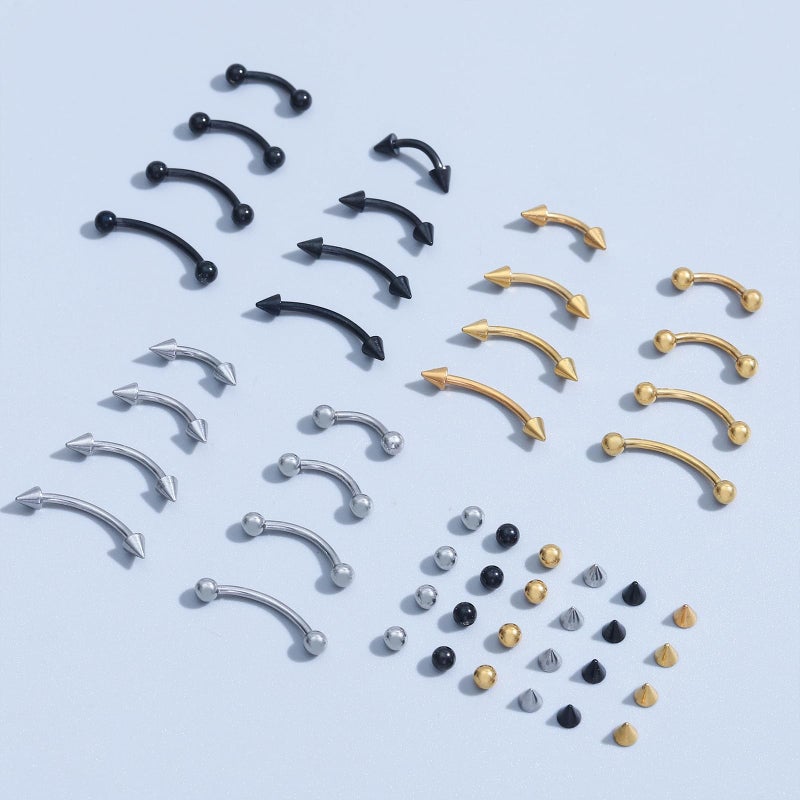 NEWITIN 48 Pieces Eyebrow Piercing Jewelry 16G Surgical Steel Curved Barbell Eyebrow Ring Vertical Labret Lip Jewelry Rook Daith Earrings Small Belly Button Ring for Women Men - Image 3