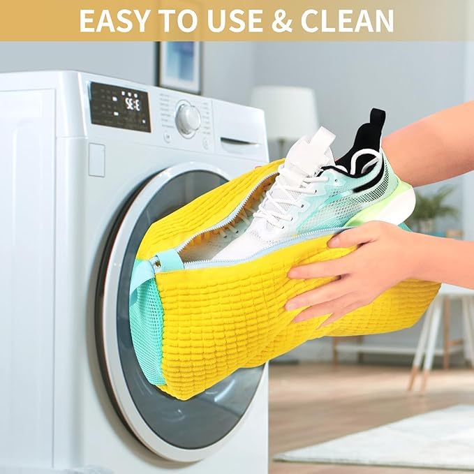 SGMVK Shoe Washing Machine Bag Laundry Shoe Bag for Washer and Dryer Reusable Shoe Cleaning Sneaker Tennis Shoes Running Shoes, Sock, Bras, Delicate and Toys Cleaning Bag (1, Yellow) - Image 4