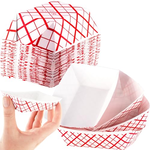 GreaseProof Sturdy Food Trays 12 lb Capacity 200 Pk by Eucatus Serve Hot or Cold Snacks in These Classic Carnival Style Checkered Paper Baskets Perfect for Concession Stand or Circus Party Fare