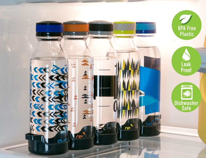 Reduce WaterWeek Reusable Water Bottle Set  20oz - Plastic Reusable Water Bottle Set of 5  Plus Fridge Tray - BPA-Free  Leak Proof Twist Off Cap - Trek - Image 3