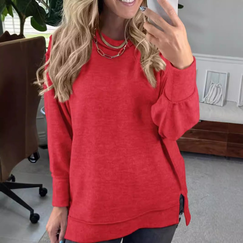 Women's Casual Long Sleeve Round Neck Pullover Sweatshirt - Image 2