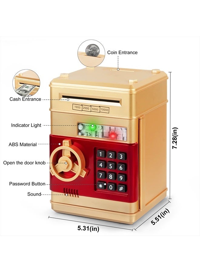 Refasy Money Bank for Kids,Electronic Piggy Bank Money Coin Banks for Children Best Toys Gifts for Boys Girls Mini ATM Kid Bank Password Money Saving Box Coin Can for Kid(Gold) - Image 3