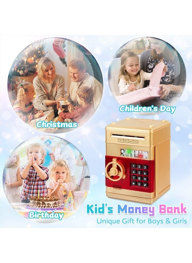 Refasy Money Bank for Kids,Electronic Piggy Bank Money Coin Banks for Children Best Toys Gifts for Boys Girls Mini ATM Kid Bank Password Money Saving Box Coin Can for Kid(Gold) - Image 5