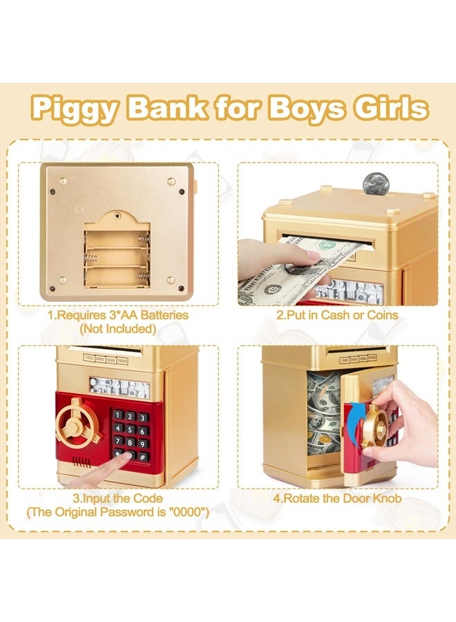 Refasy Money Bank for Kids,Electronic Piggy Bank Money Coin Banks for Children Best Toys Gifts for Boys Girls Mini ATM Kid Bank Password Money Saving Box Coin Can for Kid(Gold) - Image 4