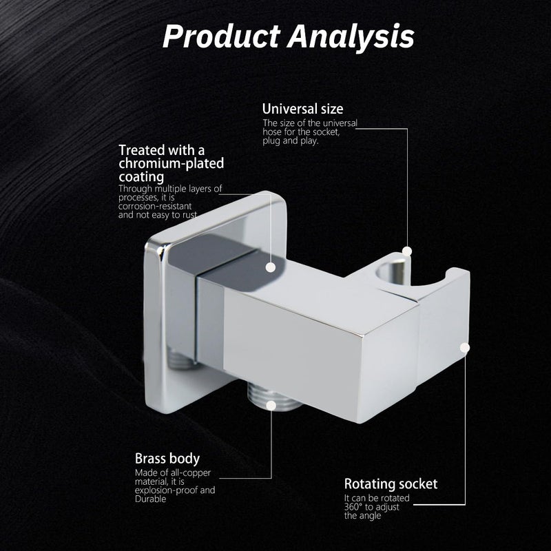 Shower Head Holder Rustproof Steel Wall Mount – Square Shower Base with 1/2" Water Outlet for Handheld Shower Holder - Image 1
