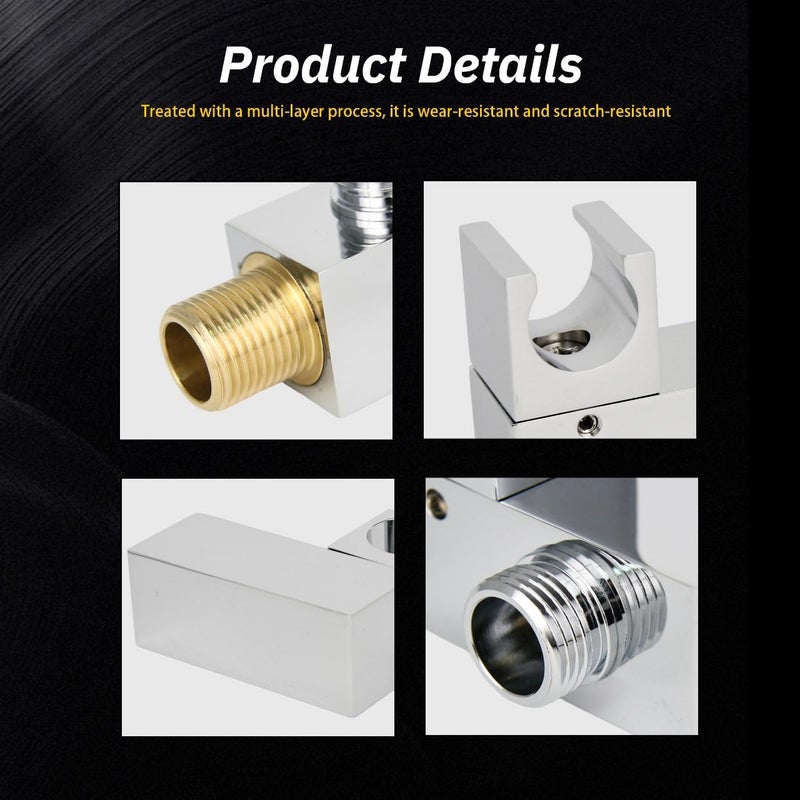 Shower Head Holder Rustproof Steel Wall Mount – Square Shower Base with 1/2" Water Outlet for Handheld Shower Holder - Image 3