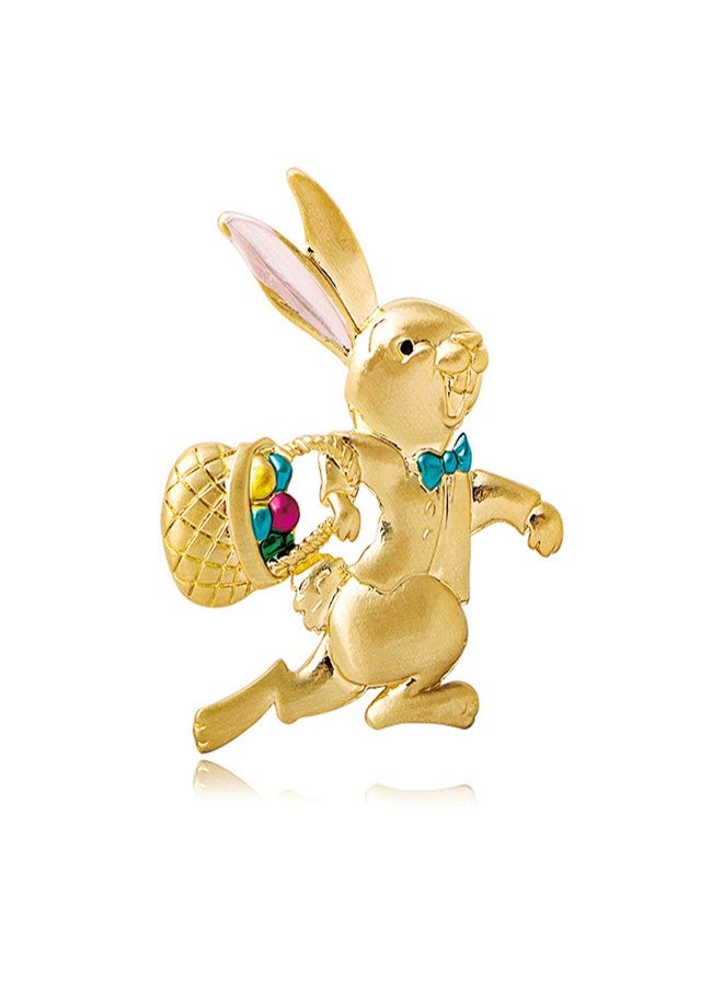 RLHRNDE Easter Egg Rabbit Brooch Pin for Women Vintage Gold Plated Animal Bunny Brooches Colorful Crystal Flower Basket Rhinestone Bow Rabbit Brooch Spring Jewelry (Blue) - Image 1