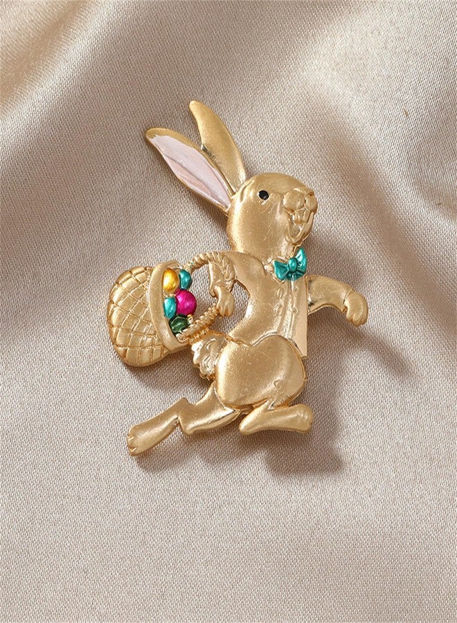 RLHRNDE Easter Egg Rabbit Brooch Pin for Women Vintage Gold Plated Animal Bunny Brooches Colorful Crystal Flower Basket Rhinestone Bow Rabbit Brooch Spring Jewelry (Blue) - Image 2