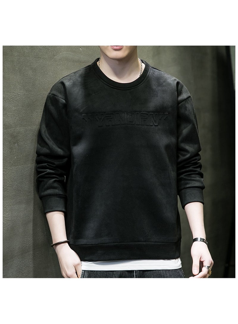 Large Size Fashionable Men's Letter Embossed Loose Long Sleeved T-shirt  - Image 1