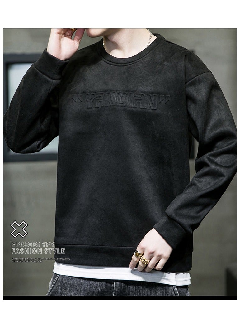 Large Size Fashionable Men's Letter Embossed Loose Long Sleeved T-shirt  - Image 3