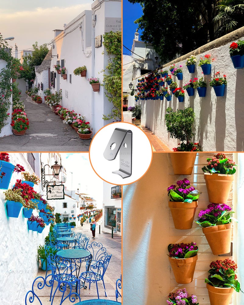 NACETURE 12 Pack Stainless Steel Plant Hangers Flower Pot Clips - Outdoor Wall Hook Metal Plant Stand Holds 5" to 8" Standard Flower Pot - Image 3