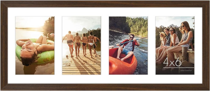 Americanflat 4x6 Collage Picture Frame with ShatterResistant Glass Fits Four 4x6 Photos or Use as One 8x20 Picture Frame Signature Collection Collage Frames for Wall Display Walnut