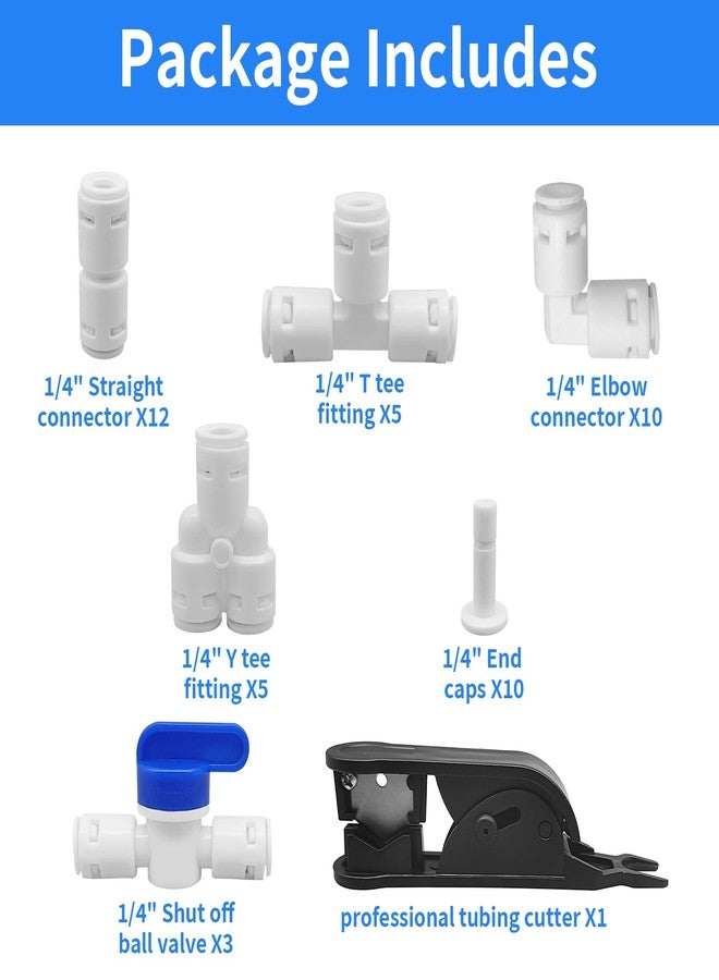 Sweezwon Water Tube Fittings Kit,1/4" OD Quick Connect Push to Connect Fittings for RO/DI Water Filter System(Ball Valve+ T+ I+ L+ Y+ Professional Tubing Cutter,46Pcs) - Image 2