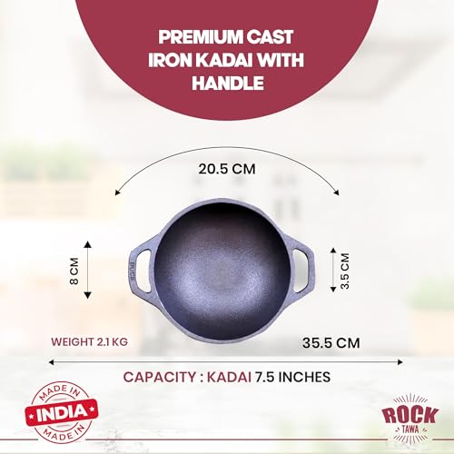 Rock Tawa 7.5 Inch Kadhai (Pre-Seasoned Cast Iron) Black - Image 5