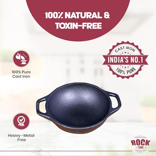 Rock Tawa 7.5 Inch Kadhai (Pre-Seasoned Cast Iron) Black - Image 4