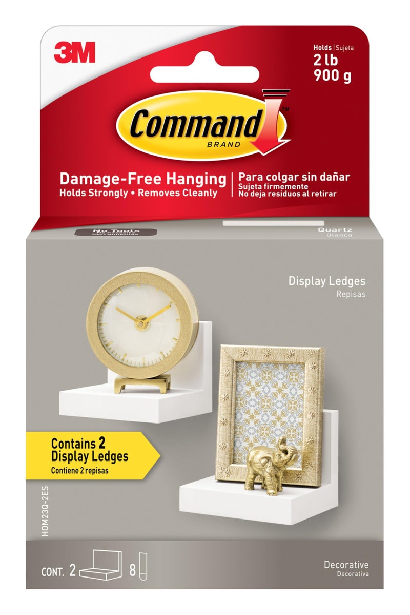 Command Display Ledges, Holds up to 2 lb, Quartz, 2 Ledges with 8 Medium Strips, Damage-Free Hanging Floating Shelf with Adhesive Strips, Personalize Living Room, Bedroom, Kids Room or Office - Image 1