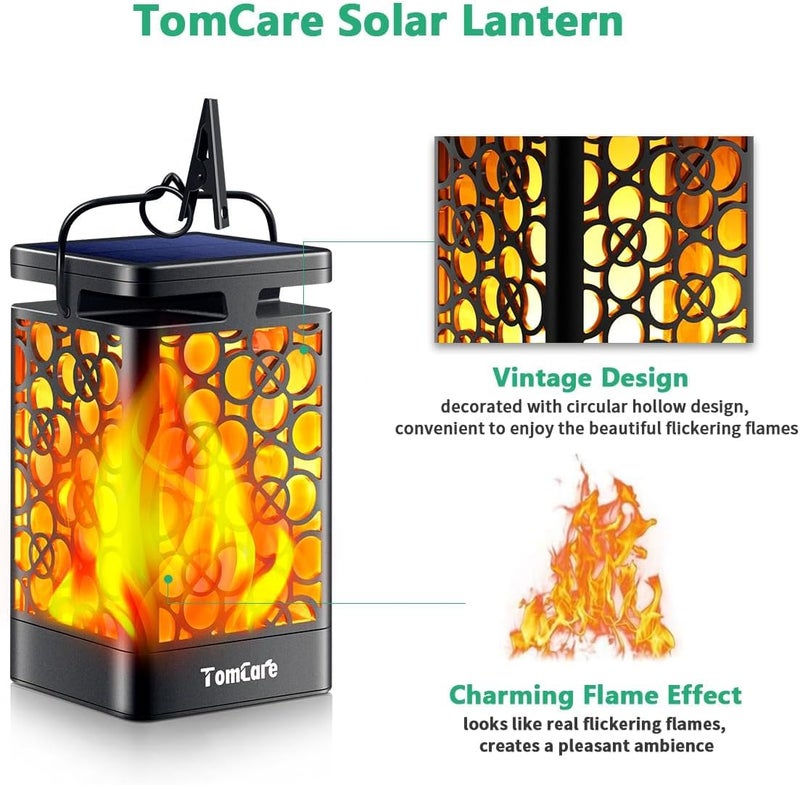 TomCare Solar Lanterns Outdoor Upgraded Flickering Flame Waterproof Hanging Lanterns Decorative Solar Powered LED Christmas Lights for Patio Deck Yard, 2 Pack - Image 3