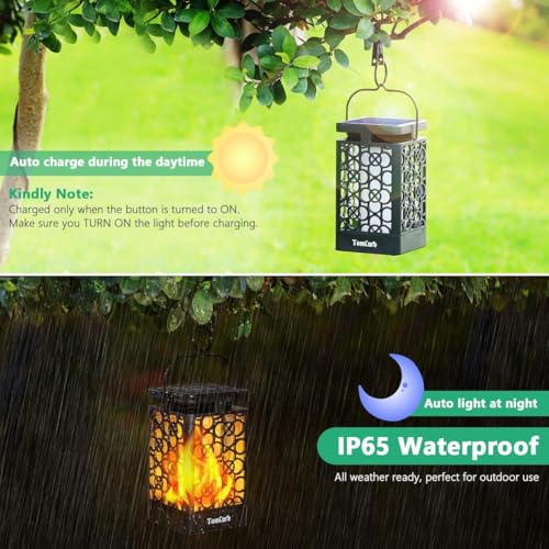TomCare Solar Lanterns Outdoor Upgraded Flickering Flame Waterproof Hanging Lanterns Decorative Solar Powered LED Christmas Lights for Patio Deck Yard, 2 Pack - Image 5
