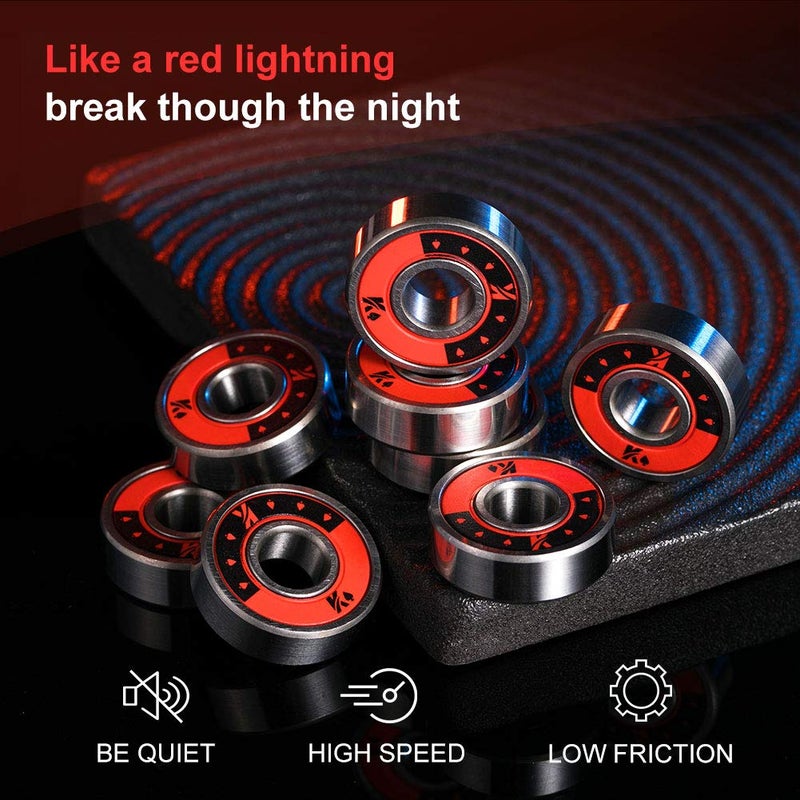KVENI Ceramic Skateboard Bearings, Premium 608rs Ball Bearing - Pro Longboard Bearings for Quad Skate, Inline Rollerblades, Scooters, Spinners,ABEC, 8 Pack (RED) - Image 3