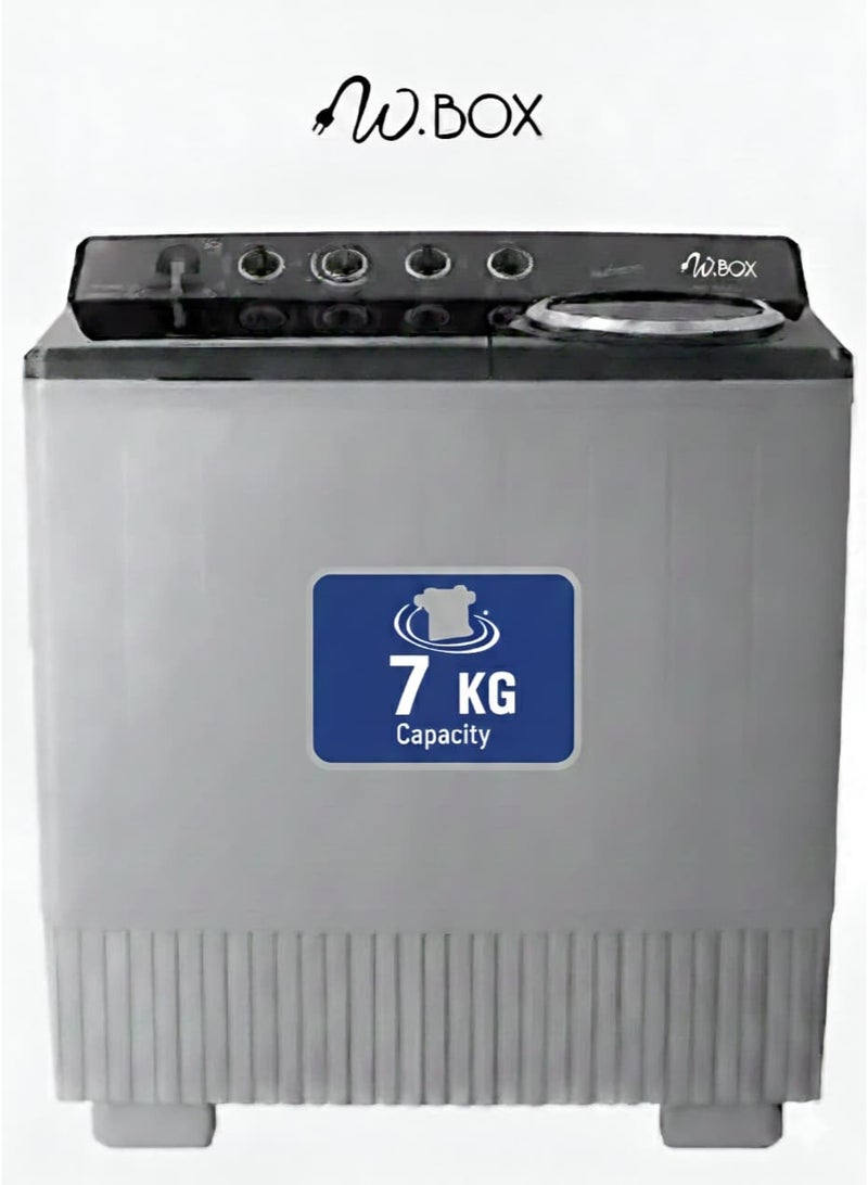 W.BOX 7kg Twin Tub Top Load Semi Automatic Washing Machine - Grey & Black - 2 Years Warranty | WBTT9BLACK - Image 1