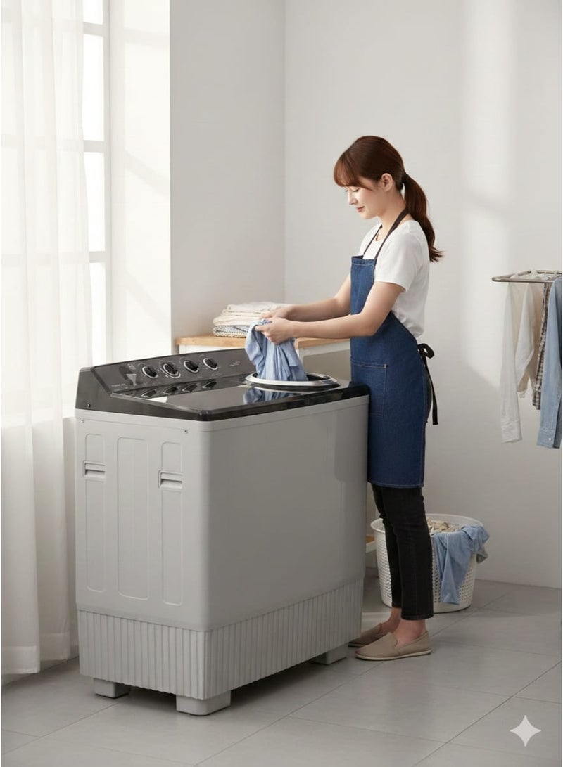 W.BOX 7kg Twin Tub Top Load Semi Automatic Washing Machine - Grey & Black - 2 Years Warranty | WBTT9BLACK - Image 3