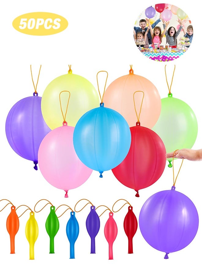 Organizer 50Pcs Punch Balloons, Thickened Neon Punching Balloon Heavy Duty Party Favors for Kids with Rubber Band Handle, Bouncy Balls for Birthday Weddings Goodie Bag Stuffer Supply - Image 1