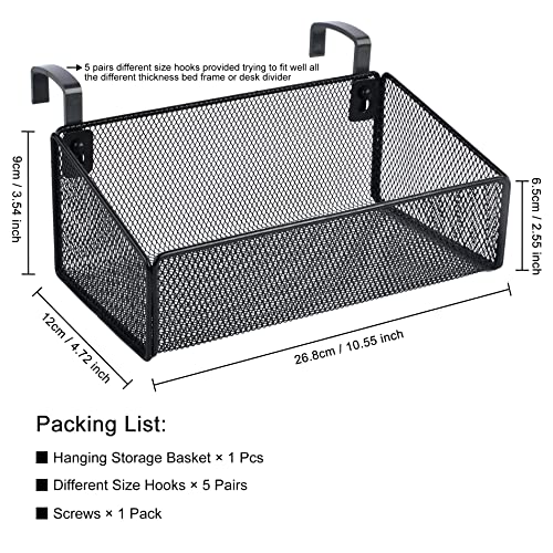 MATIMASU Bedside Shelf for Bed & Bunk Bed Storage Basket Office Cubical Wall Hanging Organizer - 5 Different Size Hooks - College Dorm Home Office Essentials for Phone,Book,Drink,Tissue (Black) - Image 2