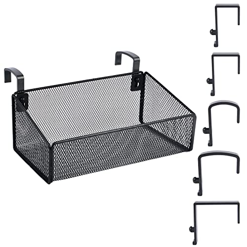 MATIMASU Bedside Shelf for Bed & Bunk Bed Storage Basket Office Cubical Wall Hanging Organizer - 5 Different Size Hooks - College Dorm Home Office Essentials for Phone,Book,Drink,Tissue (Black) - Image 1